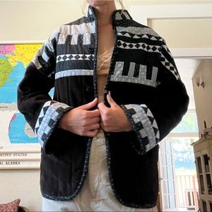 Vintange Quilted Patchwork button with Pockets Kimono Jacket
